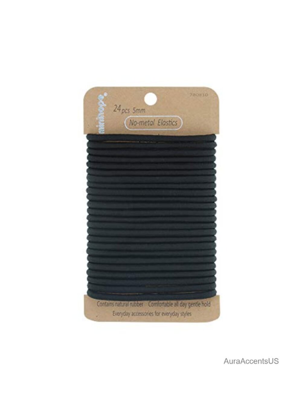 5mm No-Metal Elastic Hair Ties Thick Long Hair Ponytail Holders 24Ct